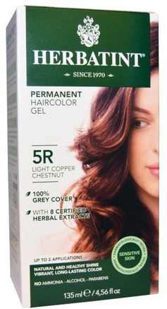 Permanent Haircolor Gel, 5R Light Copper Chestnut, 4.56 fl oz (135 ml) by Herbatint-Bad, Skönhet, Hår, Hårbotten, Hårfärg