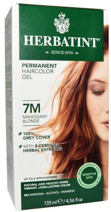 Permanent Haircolor Gel, 7M, Mahogany Blonde, 4.56 fl oz (135 ml) by Herbatint-Herbatint Mahogny