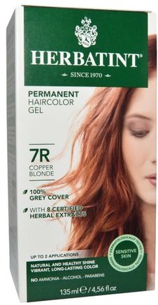 Permanent Haircolor Gel, 7R, Copper Blonde, 4.56 fl oz (135 ml) by Herbatint-Sverige