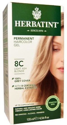 Permanent Haircolor Gel, 8C, Light Ash Blonde, 4.56 fl oz (135 ml) by Herbatint-Bad, Skönhet, Hår, Hårbotten, Hårfärg, Herbatintaska