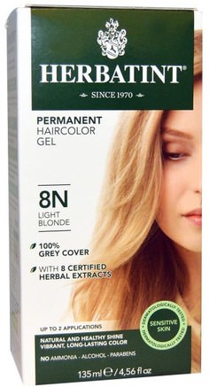 Permanent Haircolor Gel, 8N, Light Blonde, 4.56 fl oz (135 ml) by Herbatint-Sverige