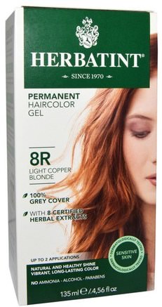 Permanent Haircolor Gel, 8R, Light Copper Blonde, 4.56 fl oz (135 ml) by Herbatint-Sverige
