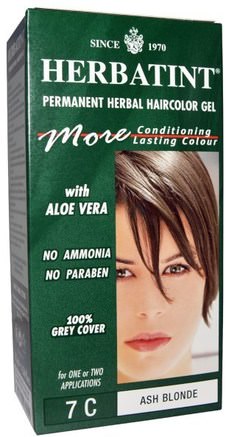 Permanent Herbal Haircolor Gel, 7C, Ash Blonde, 4.56 fl oz (135 ml) by Herbatint-Herbatintaska