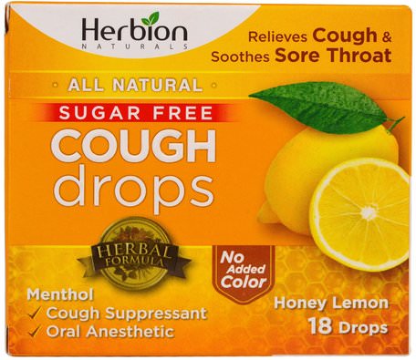 Cough Drops, Sugar Free, Honey Lemon, 18 Drops by Herbion-Hälsa, Lung Och Bronkial, Hosta Droppar