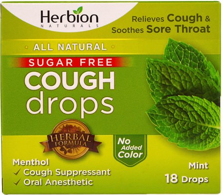 Cough Drops, Sugar Free, Mint, 18 Drops by Herbion-Hälsa, Lung Och Bronkial, Hosta Droppar