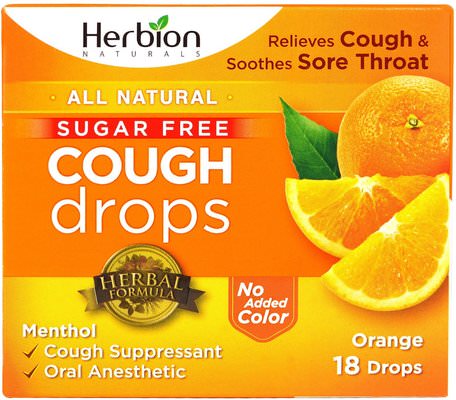 Cough Drops, Sugar Free, Orange, 18 Drops by Herbion-Hälsa, Lung Och Bronkial, Hosta Droppar