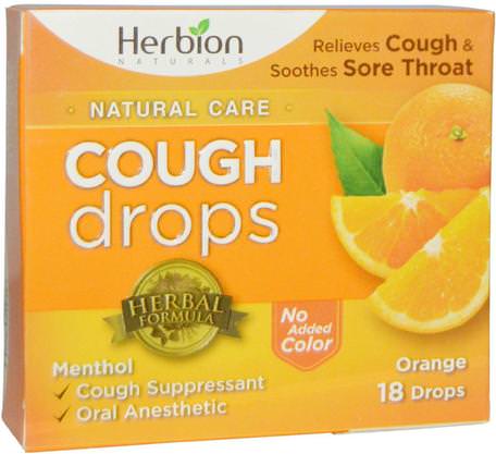 Natural Care, Cough Drops, Orange, 18 Drops by Herbion-Hälsa, Lung Och Bronkial, Hosta Droppar