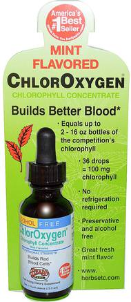 ChlorOxygen, Chlorophyll Concentrate, Alcohol Free, Mint Flavored, 1 fl oz (29.5 ml) by Herbs Etc.-Kosttillskott, Klorofyll, Hälsa