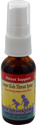 Super Kids Throat Spray, Peppermint, 1 fl oz (30 ml) by Herbs for Kids-Hälsa, Kall Influensa Och Virus, Halsvårdspray, Barns Hälsa, Barns Växtbaserade Läkemedel