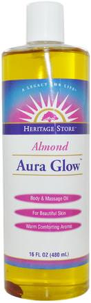 Aura Glow, Almond, 16 fl oz (480 ml) by Heritage Stores-Hälsa, Hud, Massage Olja, Bad, Skönhet, Hår, Hårbotten