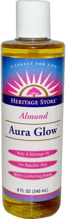 Aura Glow, Almond, 8 fl oz (240 ml) by Heritage Stores-Hälsa, Hud, Massage Olja, Bad, Skönhet, Hår, Hårbotten