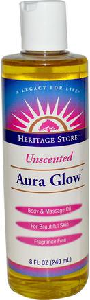 Aura Glow, Body & Massage Oil, Unscented, 8 fl oz (240 ml) by Heritage Stores-Hälsa, Hud, Massageolja