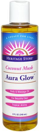 Aura Glow, Coconut Musk, 8 fl oz (240 ml) by Heritage Stores-Hälsa, Hud, Massage Olja, Bad, Skönhet, Hår, Hårbotten
