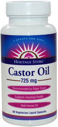 Castor Oil, 725 mg, 60 Veggie Liquid Caps by Heritage Stores-Hälsa, Hud, Ricinolja