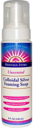 Colloidal Silver Foaming Soap, Unscented, 8 fl oz (240 ml) by Heritage Stores-Bad, Skönhet, Tvål