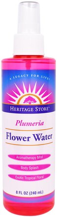 Flower Water, Plumeria, 8 fl oz (240 ml) by Heritage Stores-Örter, Blomstermedel, Bad, Doftsprayer