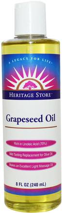 Grapeseed Oil, 8 fl oz (240 ml) by Heritage Stores-Hälsa, Hud, Grapeseed Olja, Massageolja