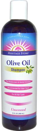Olive Oil Shampoo, Unscented, 12 fl oz (360 ml) by Heritage Stores-Bad, Skönhet, Schampo, Hår, Hårbotten, Balsam