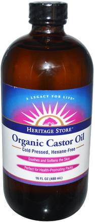 Organic Castor Oil, 16 fl oz (480 ml) by Heritage Stores-Hälsa, Hud, Ricinolja