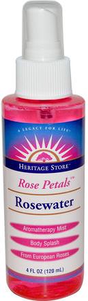 RoseWater, Rose Petals, 4 fl oz (120 ml) by Heritage Stores-Bad, Skönhet, Doftsprayer