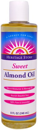Sweet Almond Oil, 8 fl oz (240 ml) by Heritage Stores-Hälsa, Hud, Massage Olja, Kroppsvård Oljor