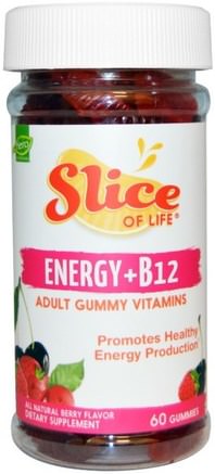 Slice of Life, Energy + B12, Adult Gummy Vitamins, Berry Flavor, 60 Gummies by Hero Nutritional Products-Vitaminer, Vitamin B, Vitamin B12, Vitamin B12 - Cyanokobalamin, Multivitamingummier