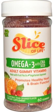 Slice of Life, Omega-3 with Chia Seed, Cran-Orange Flavor, 60 Gummies by Hero Nutritional Products-Kosttillskott, Efa Omega 3 6 9 (Epa Dha), Omega 369 Gummier