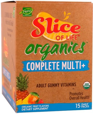 Slice of Life, Organics, Complete Multi+, Adult Gummy Vitamins, Organic Fruit Flavors, 15 Daily Packs, 2 Gummies Each by Hero Nutritional Products-Vitaminer, Tillskott
