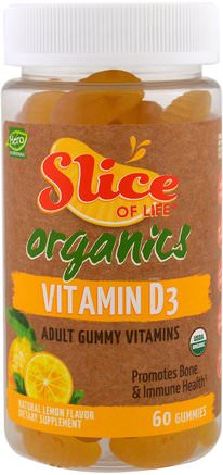 Slice of Life Organics, Vitamin D3, Lemon Flavor, 60 Gummies by Hero Nutritional Products-Vitaminer, Vitamin D3, Vitamin D Gummier