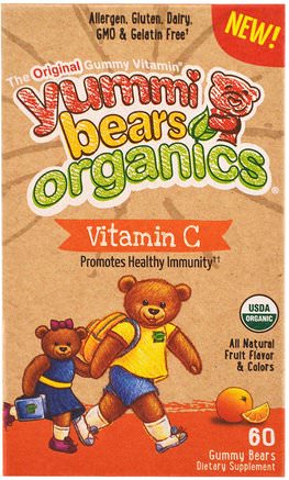Yummi Bear Organics, Vitamin C, 60 Gummy Bears by Hero Nutritional Products-Barns Hälsa, Kosttillskott Barn, Vitamin C, Vitamin C Gummies