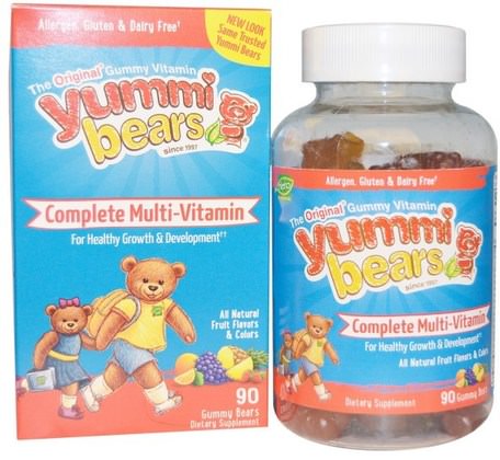 Yummi Bears, Complete Multi-Vitamin, Natural Fruit Flavors, 90 Gummy Bears by Hero Nutritional Products-Vitaminer, Multivitaminer, Barn Multivitaminer, Multivitamingummier
