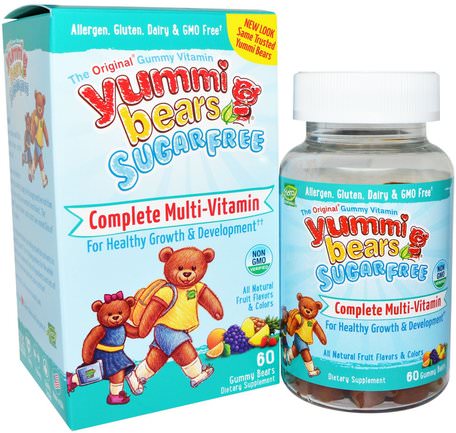 Yummi Bears, Complete Multi-Vitamin, Sugar Free, Fruit Flavors, 60 Gummy Bears by Hero Nutritional Products-Vitaminer, Multivitaminer, Barn Multivitaminer, Multivitamingummier