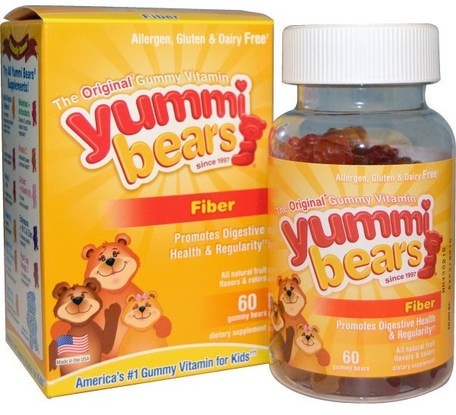 Yummi Bears, Fiber, Natural Fruit Flavors, 60 Gummy Bears by Hero Nutritional Products-Kosttillskott, Fiber, Kosttillskott Barn