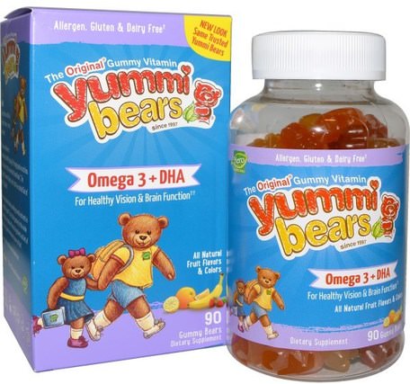Yummi Bears, Omega-3 + DHA, Natural Fruit Flavors, 90 Gummy Bears by Hero Nutritional Products-Kosttillskott, Efa Omega 3 6 9 (Epa Dha), Dha Chewable, Barns Hälsa, Kosttillskott Barn