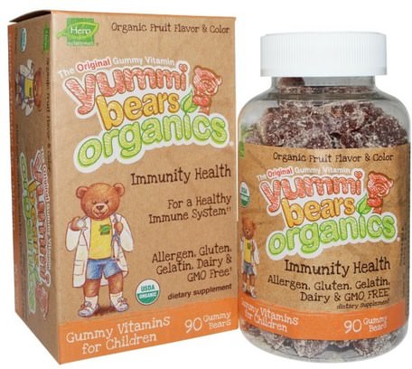 Yummi Bears Organics, Immunity Health, 90 Gummy Bears by Hero Nutritional Products-Hälsa, Kall Influensa Och Virus, Immunförsvar, Barns Hälsa, Kosttillskott Barn