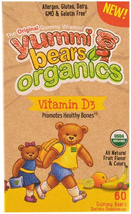 Yummi Bears Organics, Vitamin D3, Natural Fruit Flavors, 60 Gummy Bears by Hero Nutritional Products-Barns Hälsa, Kosttillskott Barn, Vitamin D3, Vitamin D Gummies