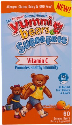 Yummi Bears, Sugar Free, Vitamin C, All Natural Fruit Flavors & Colors, 60 Gummy Bears by Hero Nutritional Products-Vitaminer, Vitamin C