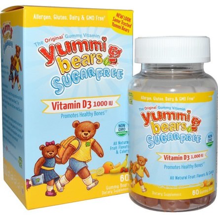 Yummi Bears, Vitamin D3, Sugar Free, Fruit Flavors, 1000 IU, 60 Gummy Bears by Hero Nutritional Products-Barns Hälsa, Kosttillskott Barn, Vitamin D3, Vitamin D Gummies