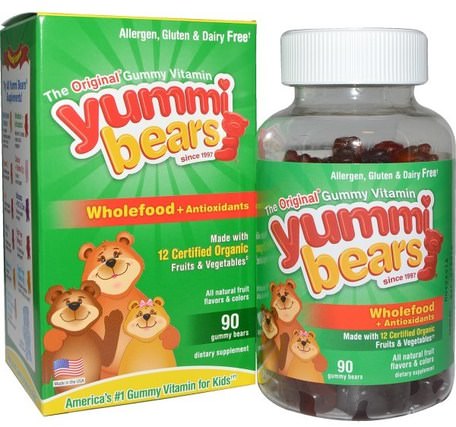 Yummi Bears, Wholefood + Antioxidants, Fruit Flavors, 90 Gummy Bears by Hero Nutritional Products-Barns Hälsa, Kosttillskott Barn, Barn Gummies