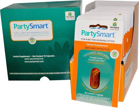 PartySmart, 10 Packets, 1 Capsule Each by Himalaya Herbal Healthcare-Hälsa, Leverstöd, Huvudvärk, Baksmälla