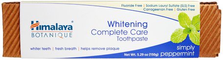 Botanique, Whitening Complete Care Toothpaste, Simply Peppermint, 5.29 oz (150 g) by Himalaya Herbal Healthcare-Bad, Skönhet, Tandkräm