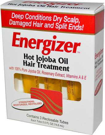 Energizer, Hot Jojoba Oil Hair Treatment, 3 Reclosable Tubes, 0.5 fl oz (14.8ml) Each by Hobe Labs-Hälsa, Hud, Jojobaolja, Bad, Skönhet, Hår, Hårbotten