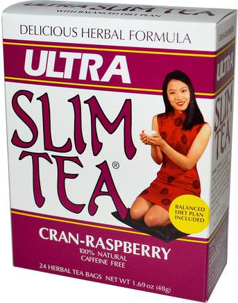 Ultra Slim Tea, Cran-Raspberry, Caffeine Free, 24 Herbal Tea Bags, 1.69 oz (48 g) by Hobe Labs-Hälsa, Kost, Mat, Örtte