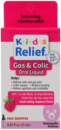 Kids Relief, Gas & Colic, Raspberry Flavor, 0.85 fl oz (25 ml) by Homeolab USA-Barns Hälsa, Gripe Vatten Kolik