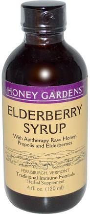 Elderberry Syrup with Apitherapy Raw Honey, Propolis and Elderberries, 4 fl oz (120 ml) by Honey Gardens-Hälsa, Kall Influensa Och Viral, Elderberry (Sambucus)