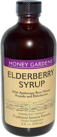 Elderyberry Syrup with Apitherapy Raw Honey, Propolis and Elderberries, 8 fl oz (240 ml) by Honey Gardens-Hälsa, Kall Influensa Och Virus, Immunförsvar