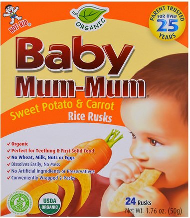 Baby Mum-Mum, Organic Sweet Potato & Carrot Rice Rusks, 24 Rusks, 1.76 oz (50 g) Each by Hot Kid-Barns Hälsa, Babyfodring, Baby Snacks Och Fingermat, Kakor Med Barnkakor, Barnmat