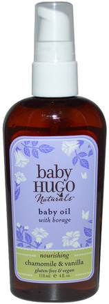 Baby Oil, Chamomile & Vanilla, 4 fl oz (118 ml) by Hugo Naturals-Barns Hälsa, Diapering, Babypulveroljor, Bad, Skönhet, Aromaterapi Eteriska Oljor, Kamilleolja