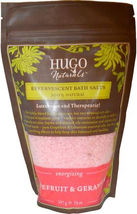 Effervescent Bath Salts, Grapefruit & Geranium, 14 oz (397 g) by Hugo Naturals-Bad, Skönhet, Badsalter