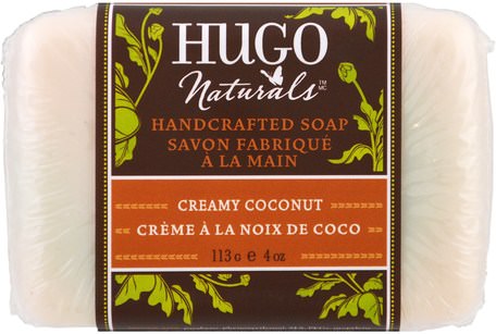 Handcrafted Soap, Creamy Coconut, 4 oz (113 g) by Hugo Naturals-Bad, Skönhet, Tvål
